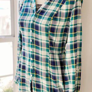 Modcloth Green Plaid Tie Back Blouse